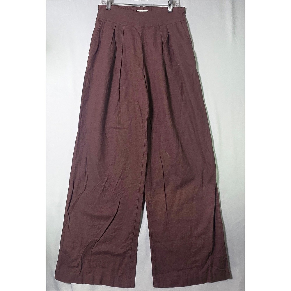 Abercrombie & Fitch Brown Wide Leg Pleated Linen Blend Pants Womens XS Regular